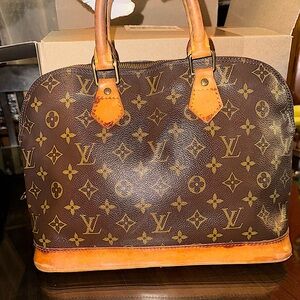 Authentic Louis Vuitton Alma Hand Bag MM Brown Canvas